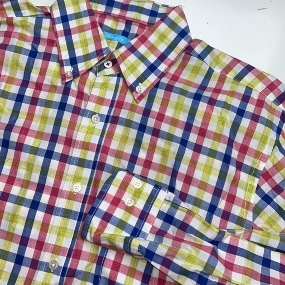 J. McLaughlin check‎ multicolor button up shirt sz M